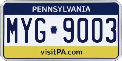 PA license plate MYG9003