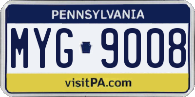PA license plate MYG9008