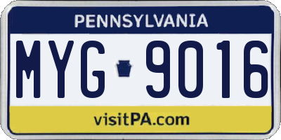 PA license plate MYG9016