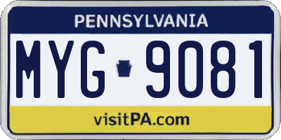 PA license plate MYG9081