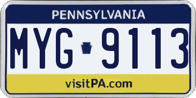 PA license plate MYG9113