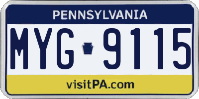 PA license plate MYG9115