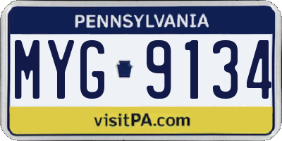 PA license plate MYG9134