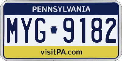 PA license plate MYG9182