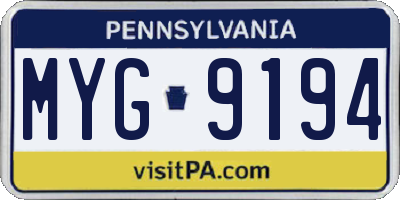 PA license plate MYG9194