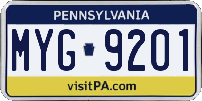 PA license plate MYG9201