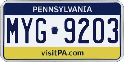 PA license plate MYG9203