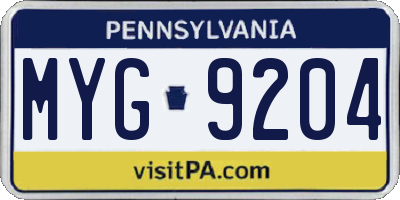 PA license plate MYG9204