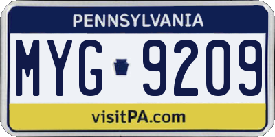 PA license plate MYG9209