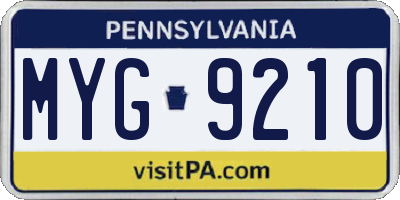 PA license plate MYG9210