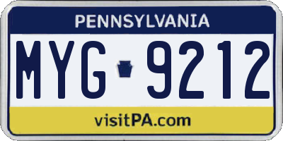 PA license plate MYG9212