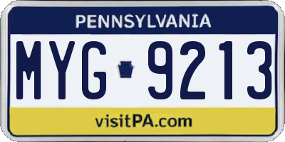 PA license plate MYG9213