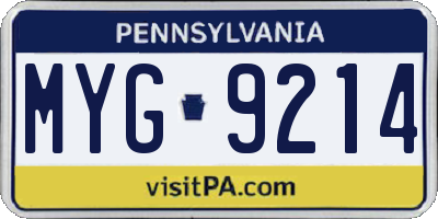 PA license plate MYG9214