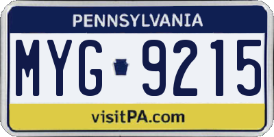PA license plate MYG9215