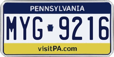 PA license plate MYG9216