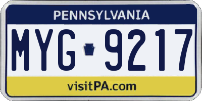 PA license plate MYG9217