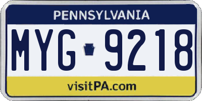 PA license plate MYG9218