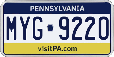 PA license plate MYG9220