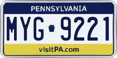 PA license plate MYG9221