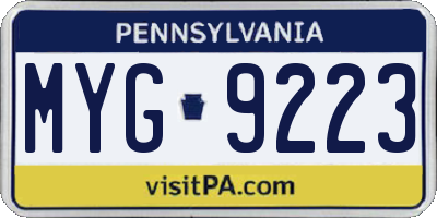 PA license plate MYG9223