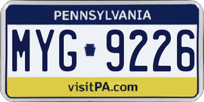 PA license plate MYG9226