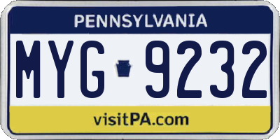 PA license plate MYG9232