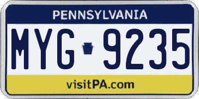 PA license plate MYG9235