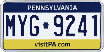 PA license plate MYG9241