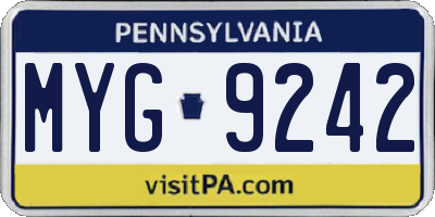 PA license plate MYG9242
