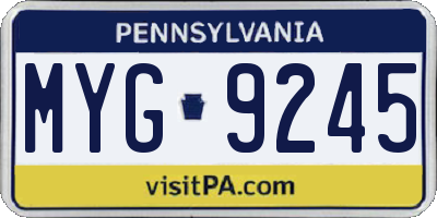 PA license plate MYG9245