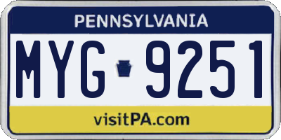 PA license plate MYG9251