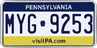PA license plate MYG9253