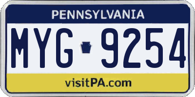 PA license plate MYG9254