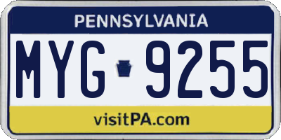 PA license plate MYG9255