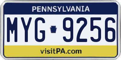 PA license plate MYG9256