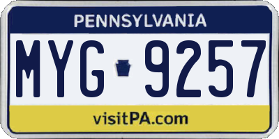 PA license plate MYG9257