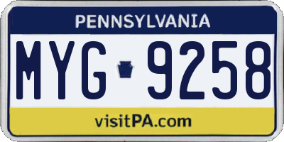 PA license plate MYG9258