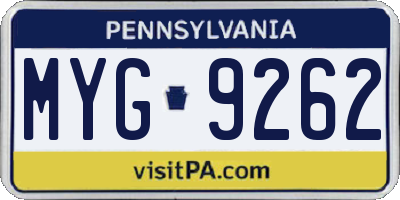 PA license plate MYG9262