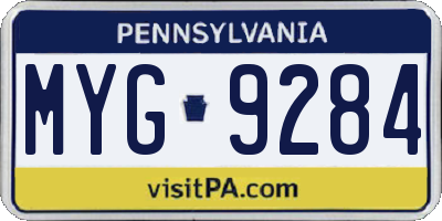 PA license plate MYG9284