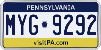 PA license plate MYG9292