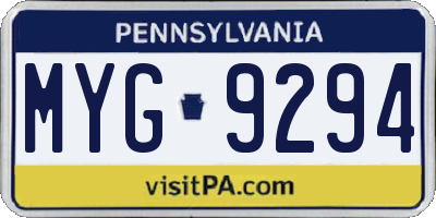 PA license plate MYG9294