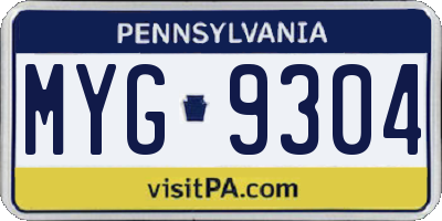 PA license plate MYG9304