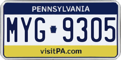 PA license plate MYG9305