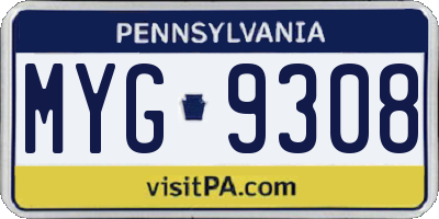 PA license plate MYG9308
