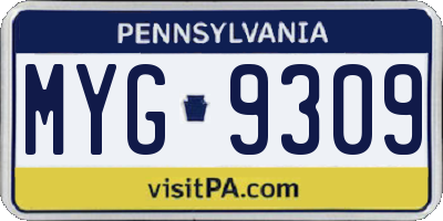PA license plate MYG9309