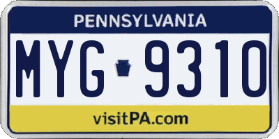 PA license plate MYG9310