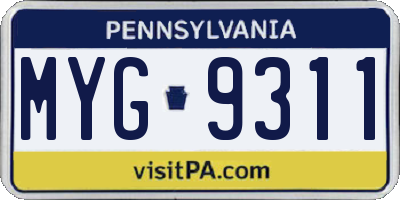 PA license plate MYG9311