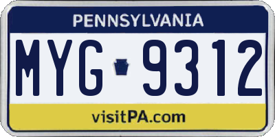 PA license plate MYG9312