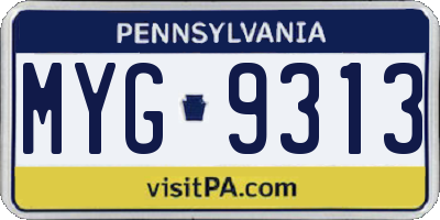 PA license plate MYG9313