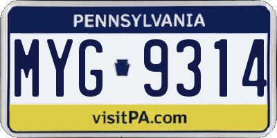 PA license plate MYG9314
